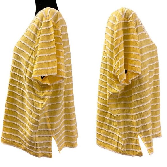 Alfred Dunner Yellow and White Striped Crocheted Lace Top Size 2X - Picture 3 of 14